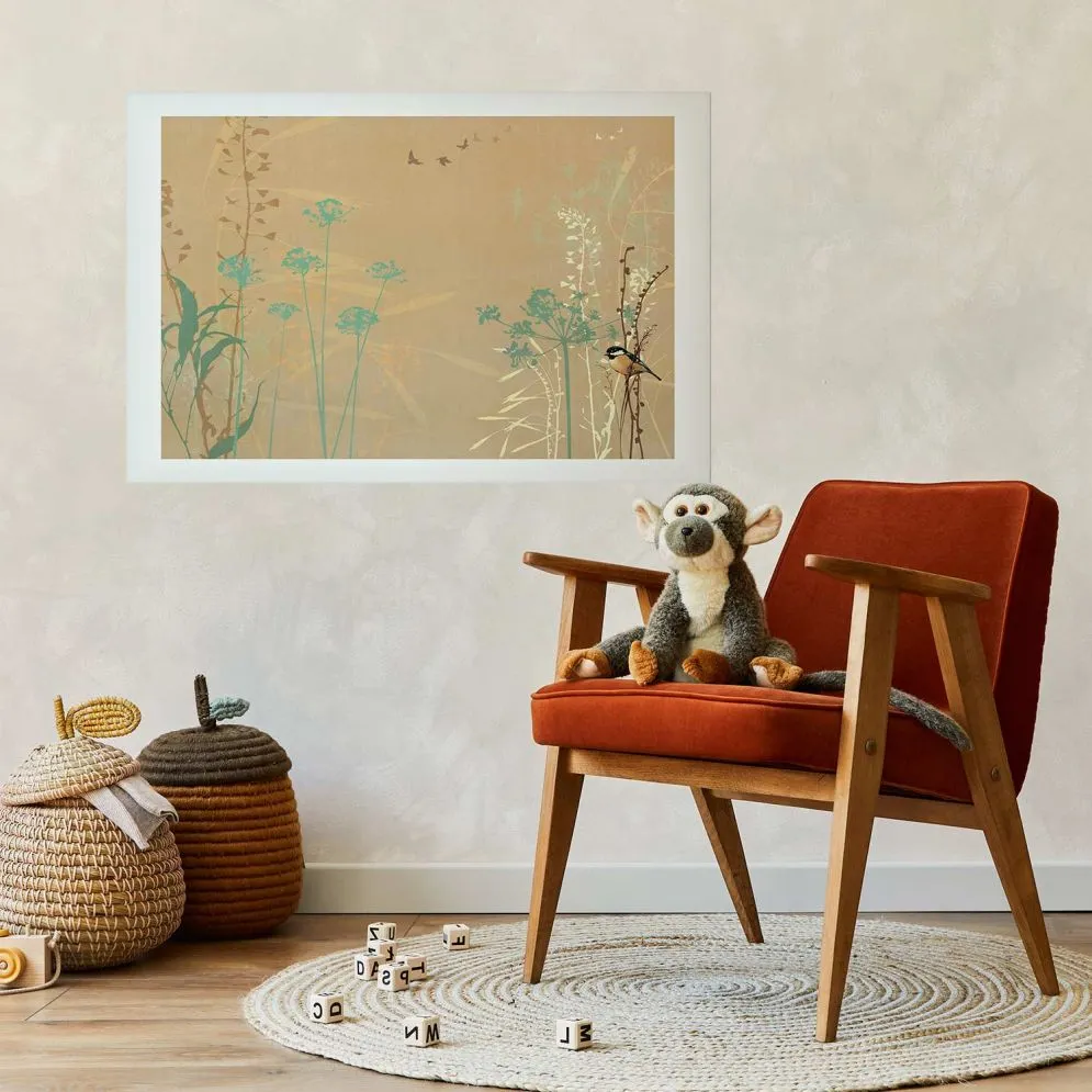 Plakat Ptaszek na łące 42x29,7 cm bez ramy z marginesem | MIRAT.