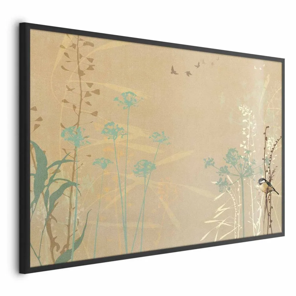 Plakat Ptaszek na łące 30x21 cm z ramą czarną bez marginesu | MIRAT.