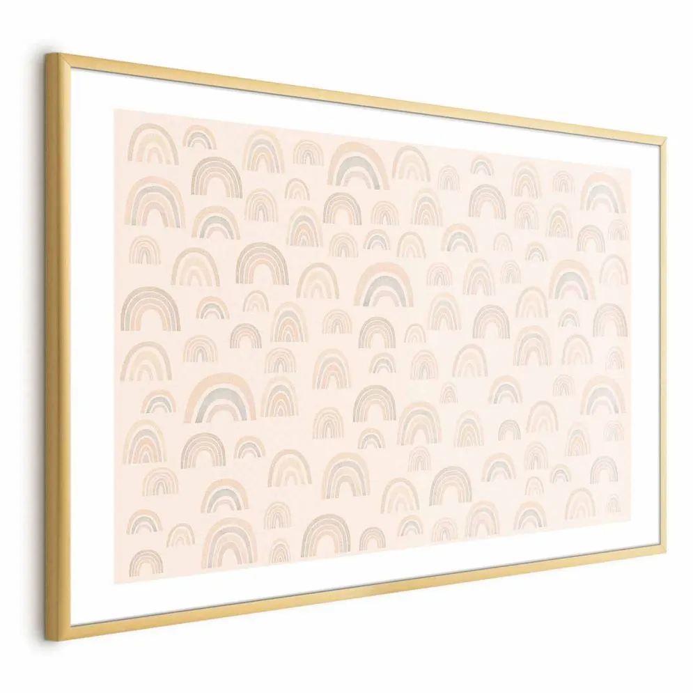 Plakat Pastelowe tęcze 60x40 cm z ramą złotą z marginesem | MIRAT.