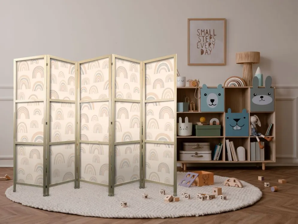 Parawan japoński Dla dzieci 225x172 cm 5-częściowy beżowy | MIRAT.