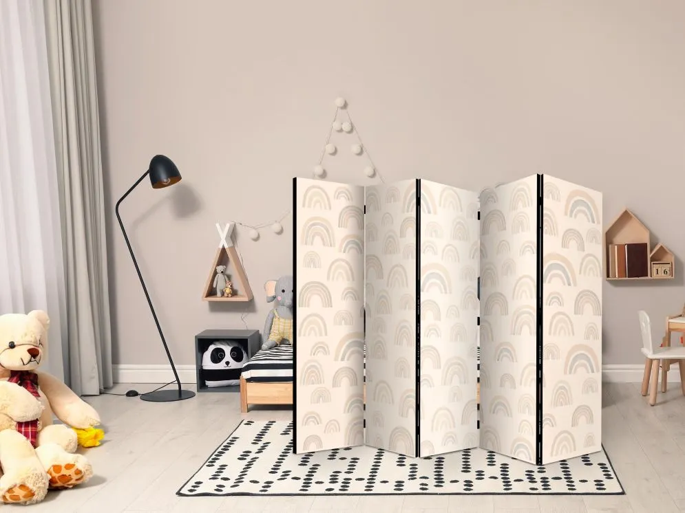 Parawan dwustronny Dla dzieci 225x172 cm 5-częściowy beżowy | MIRAT.