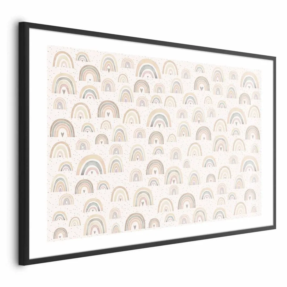 Plakat Tęcze i serca 60x40 cm z ramą czarną z marginesem | MIRAT.