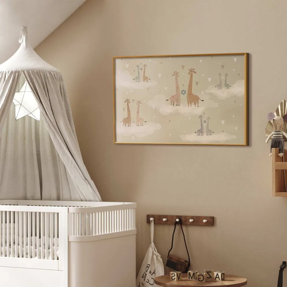 Plakat Zakochane żyrafy 90x60 cm z ramą złotą bez marginesu | MIRAT.