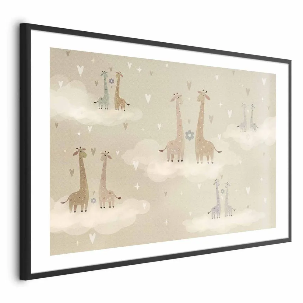 Plakat Zakochane żyrafy 60x40 cm z ramą czarną z marginesem | MIRAT.