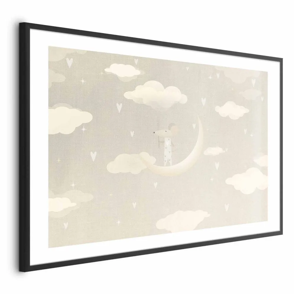 Plakat Myszka na księżycu 60x40 cm z ramą czarną z marginesem | MIRAT.
