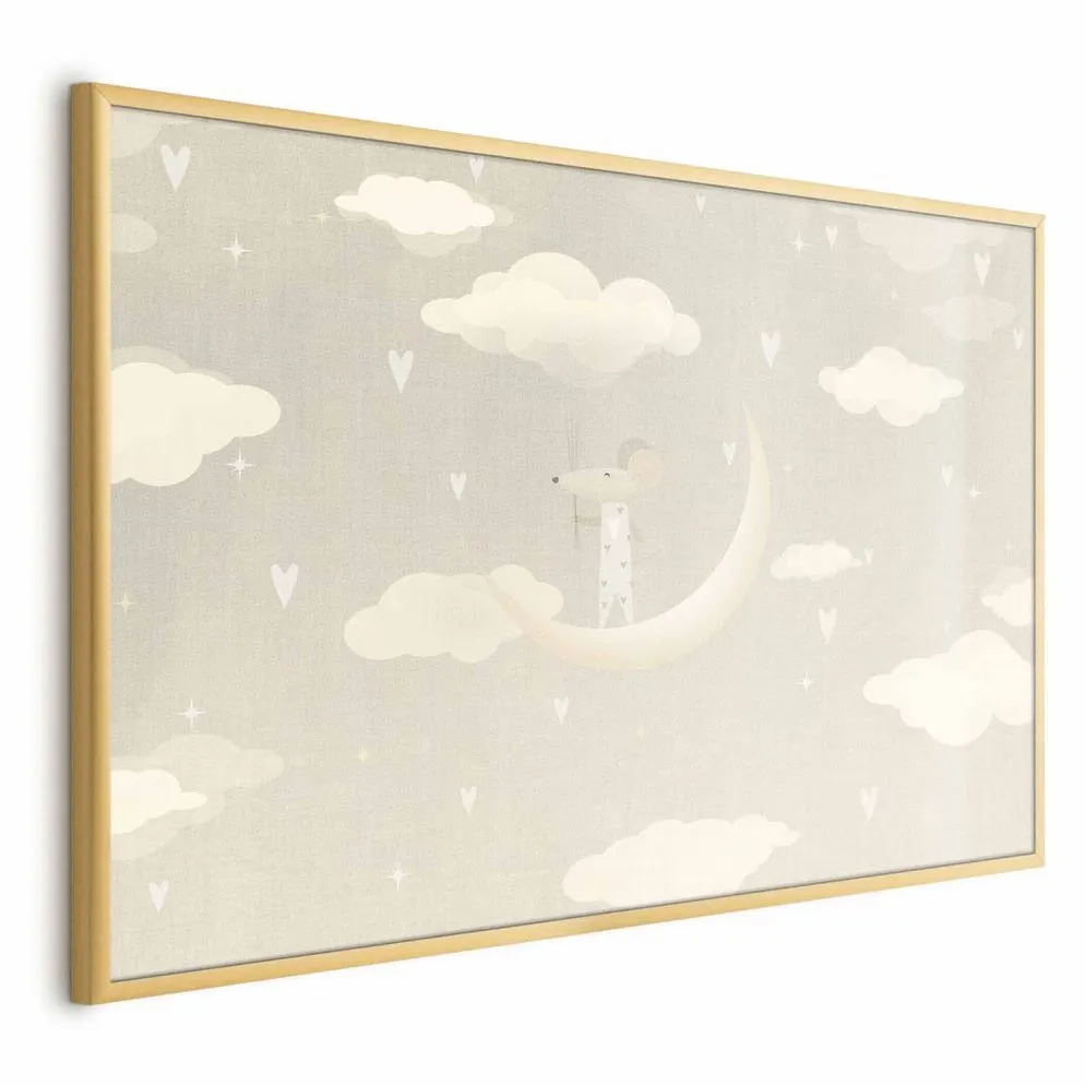 Plakat Myszka na księżycu 30x21 cm z ramą złotą bez marginesu | MIRAT.