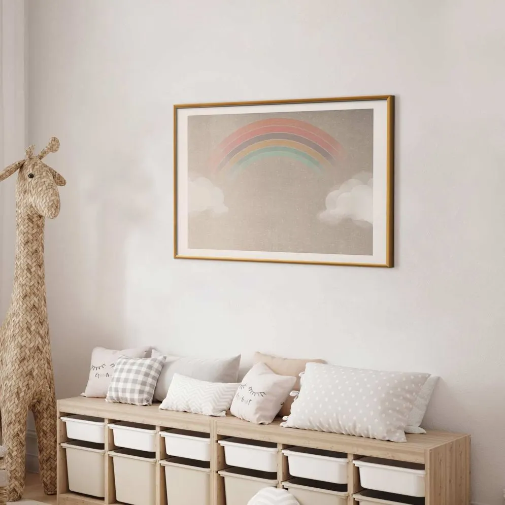 Plakat Tęcza w deszczu 60x40 cm z ramą złotą z marginesem | MIRAT.