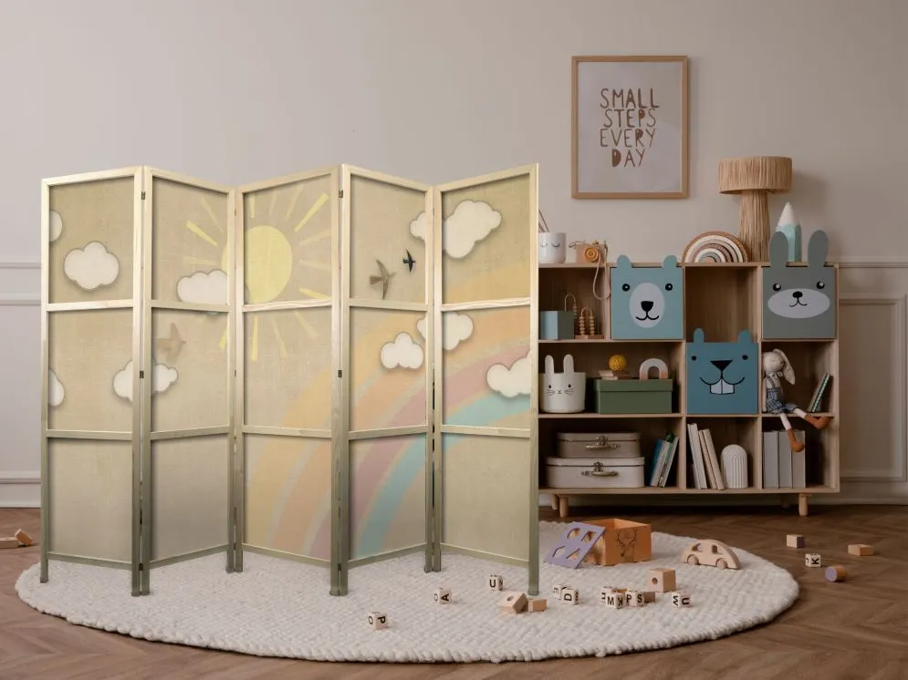 Parawan japoński Dla dzieci 225x172 cm 5-częściowy beżowy | MIRAT.