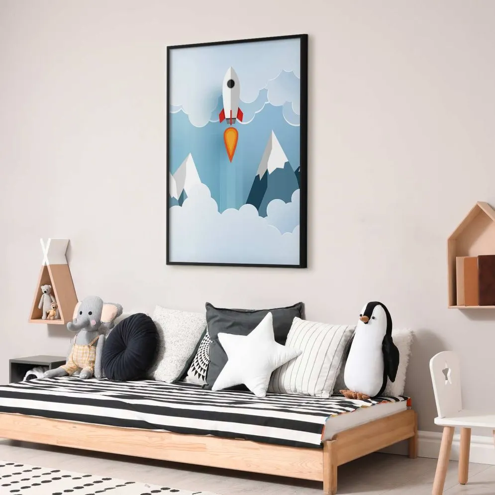 Plakat Rakieta w chmurach 40x60 cm z ramą czarną bez marginesu | MIRAT.