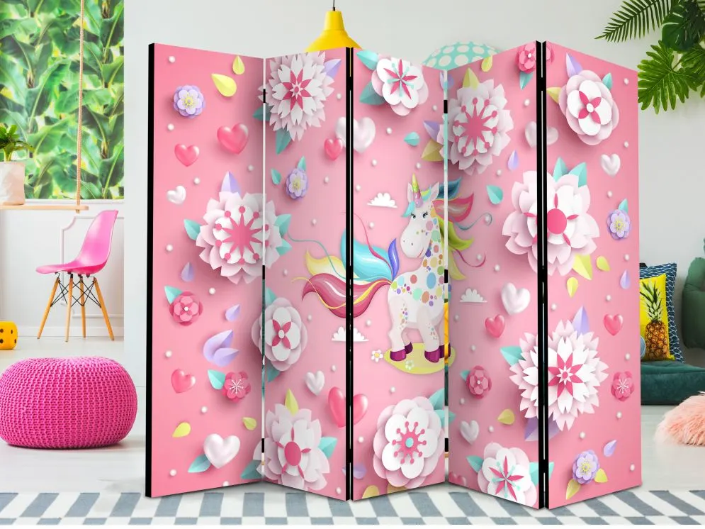 Parawan akustyczny Dla dzieci 225x172 cm 5-częściowy różowy | MIRAT.
