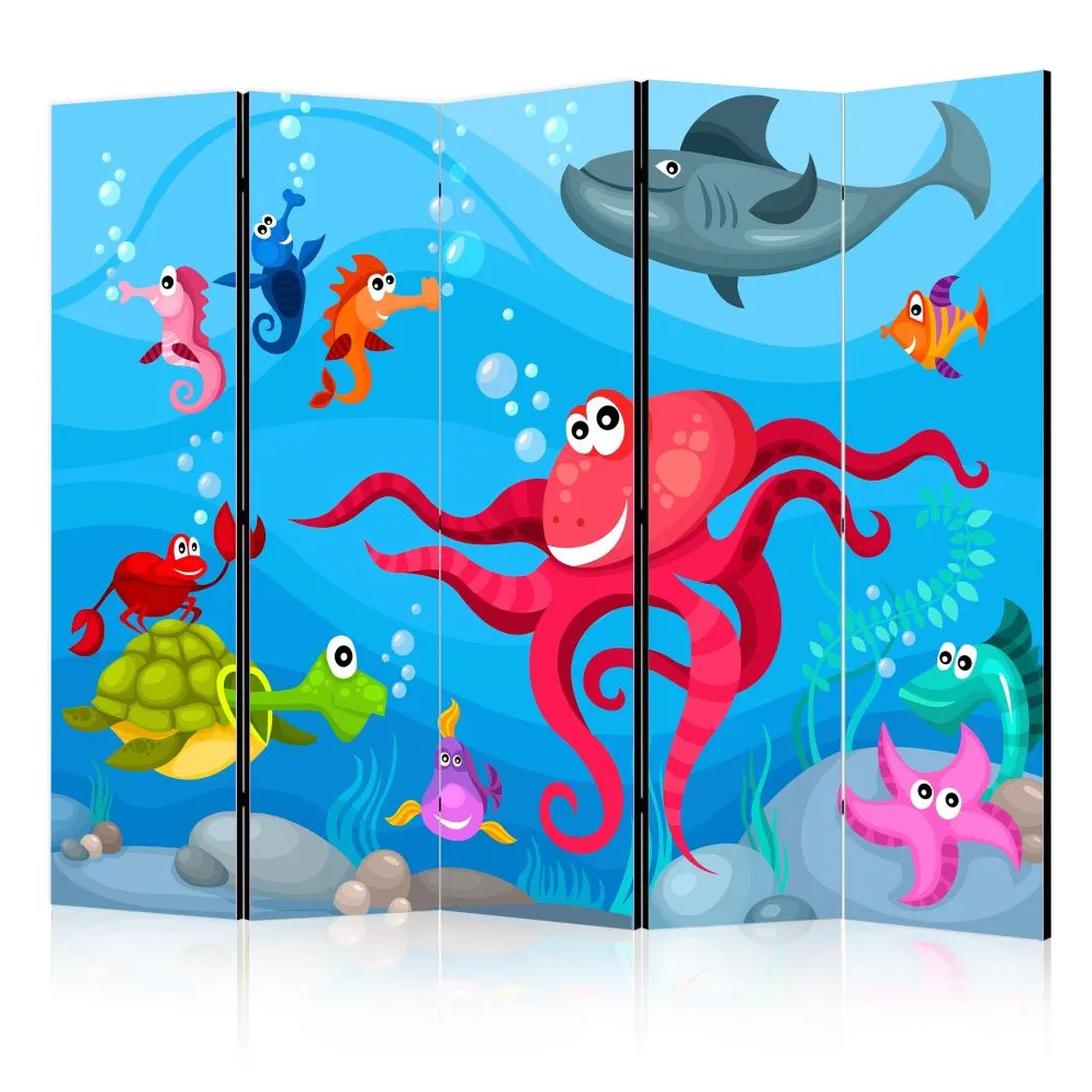 Parawan dwustronny Dla dzieci 225x172 cm 5-częściowy niebieski | MIRAT.