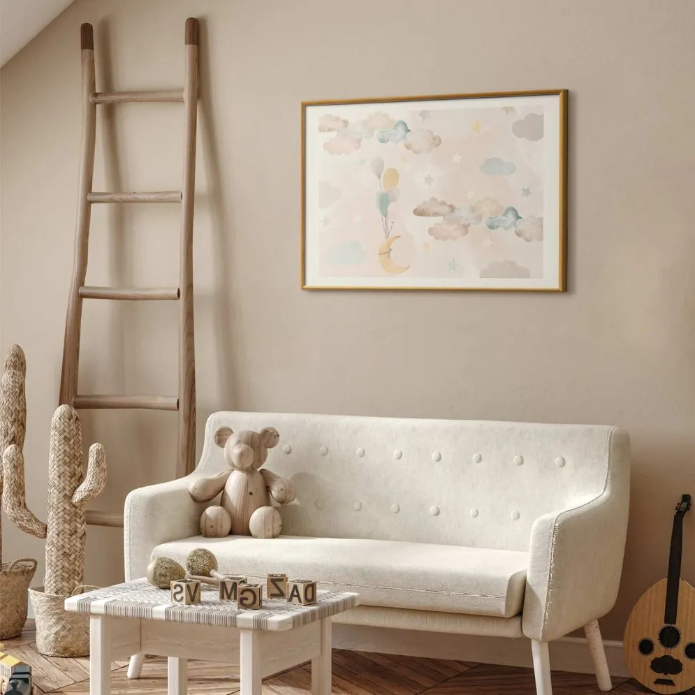 Plakat Bajkowe niebo 60x40 cm z ramą złotą z marginesem | MIRAT.