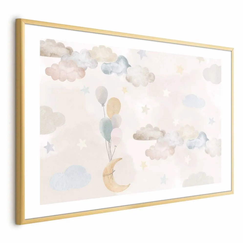 Plakat Bajkowe niebo 60x40 cm z ramą złotą z marginesem | MIRAT.
