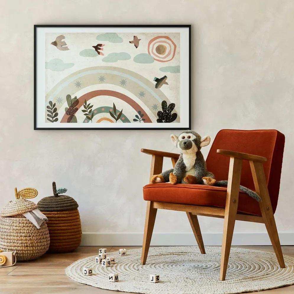 Plakat Tęcza i ptaki 90x60 cm z ramą czarną z marginesem | MIRAT.