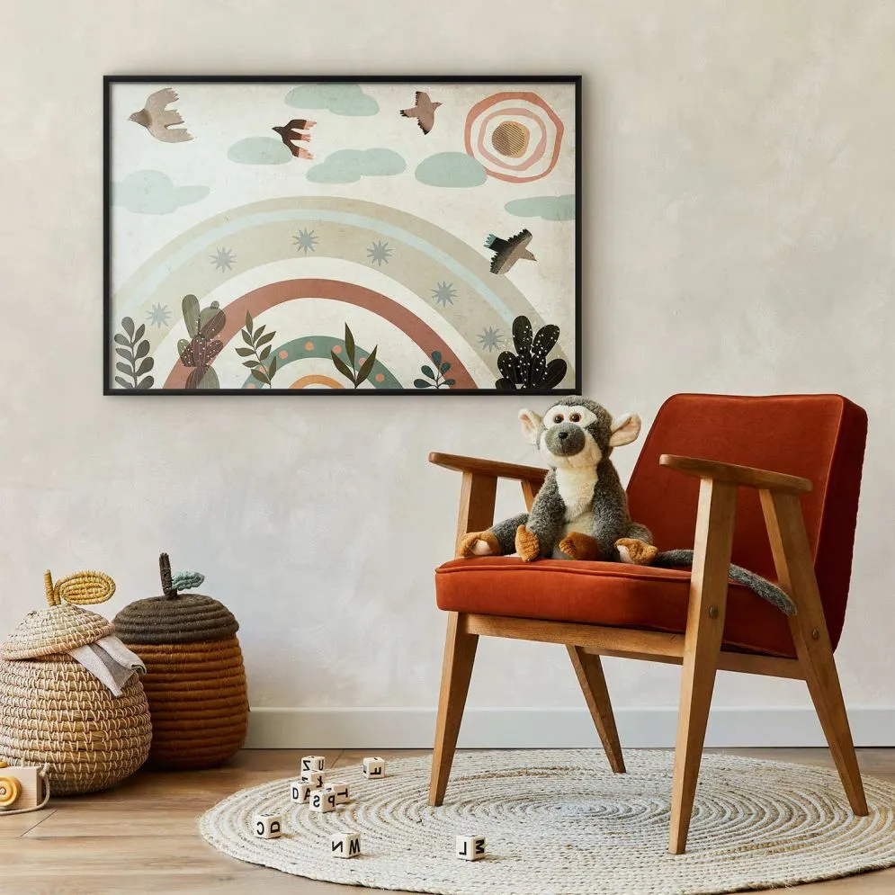 Plakat Tęcza i ptaki 90x60 cm z ramą czarną bez marginesu | MIRAT.