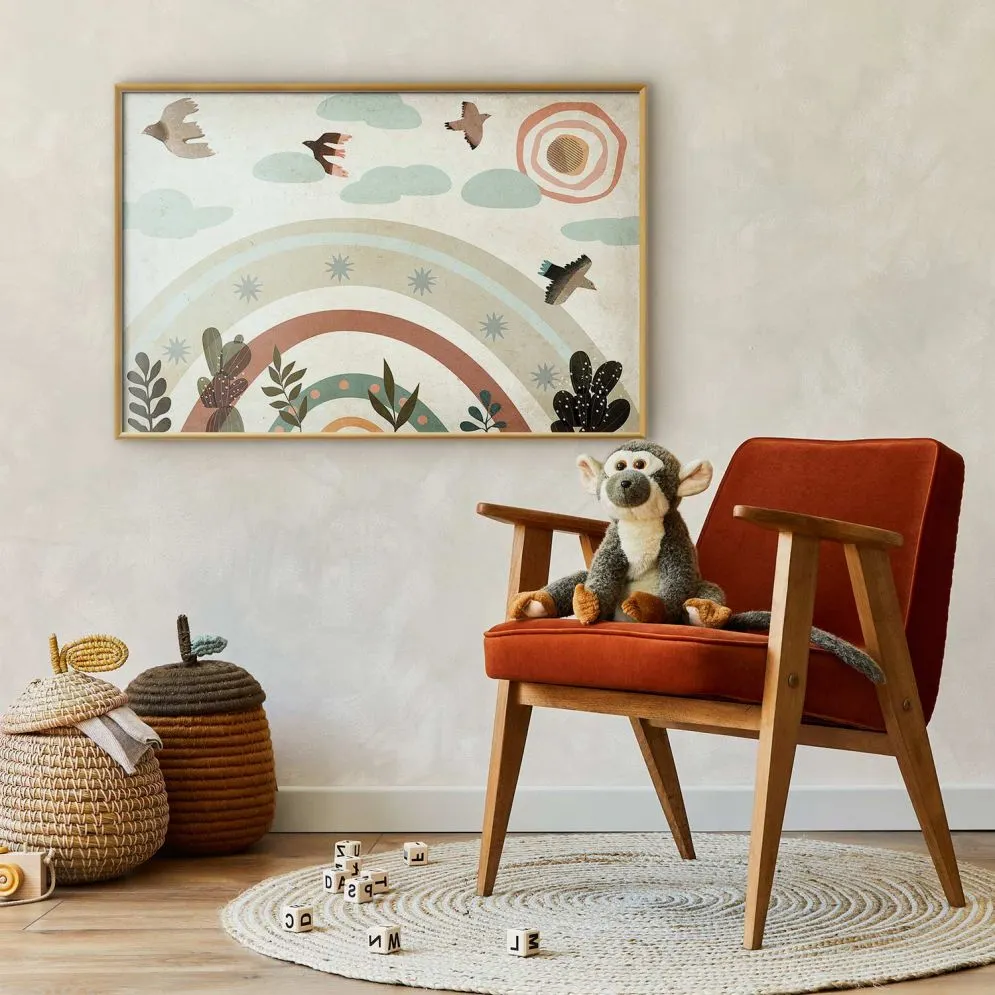 Plakat Tęcza i ptaki 60x40 cm z ramą złotą bez marginesu | MIRAT.