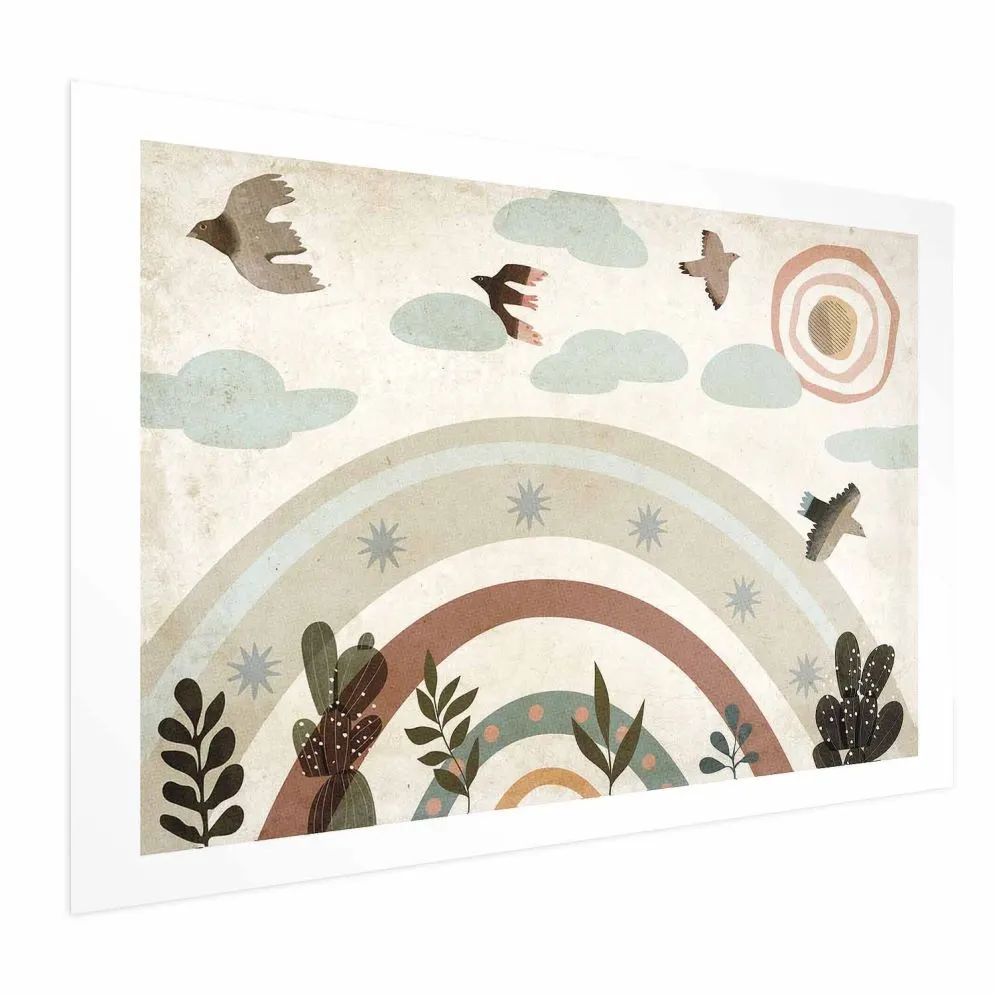 Plakat Tęcza i ptaki 90x60 cm bez ramy z marginesem | MIRAT.