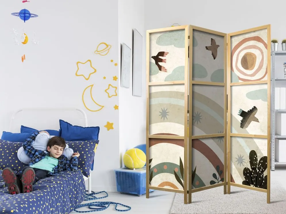 Parawan japoński Dla dzieci 135x172 cm 3-częściowy beżowy | MIRAT.