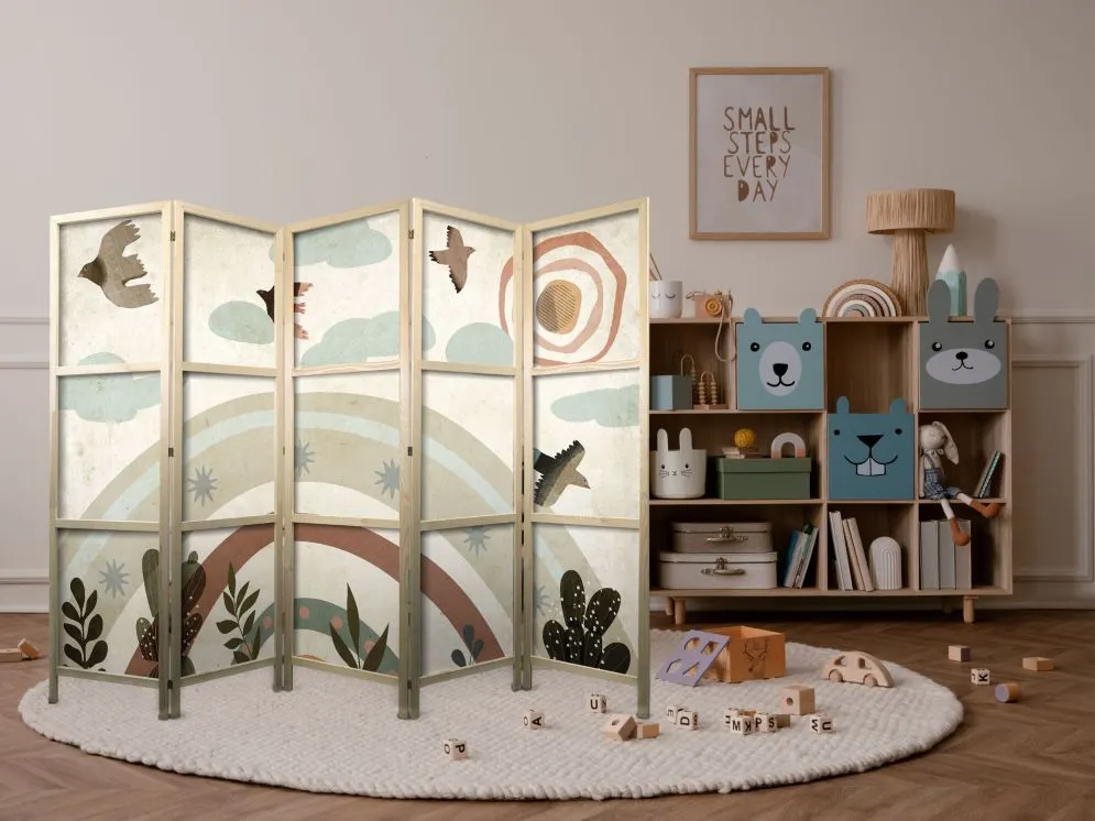 Parawan japoński Dla dzieci 225x172 cm 5-częściowy beżowy | MIRAT.