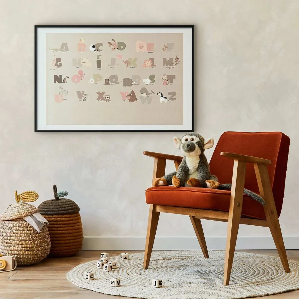Plakat Beżowe abecadło 60x40 cm z ramą czarną z marginesem | MIRAT.