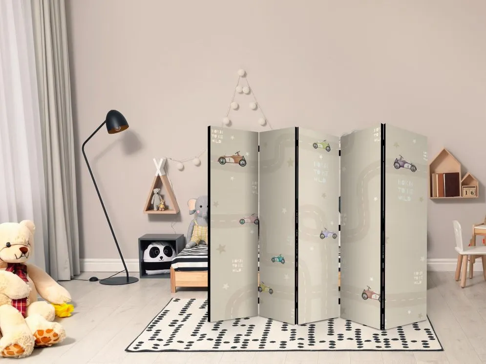 Parawan dwustronny Dla dzieci 225x172 cm 5-częściowy biały | MIRAT.