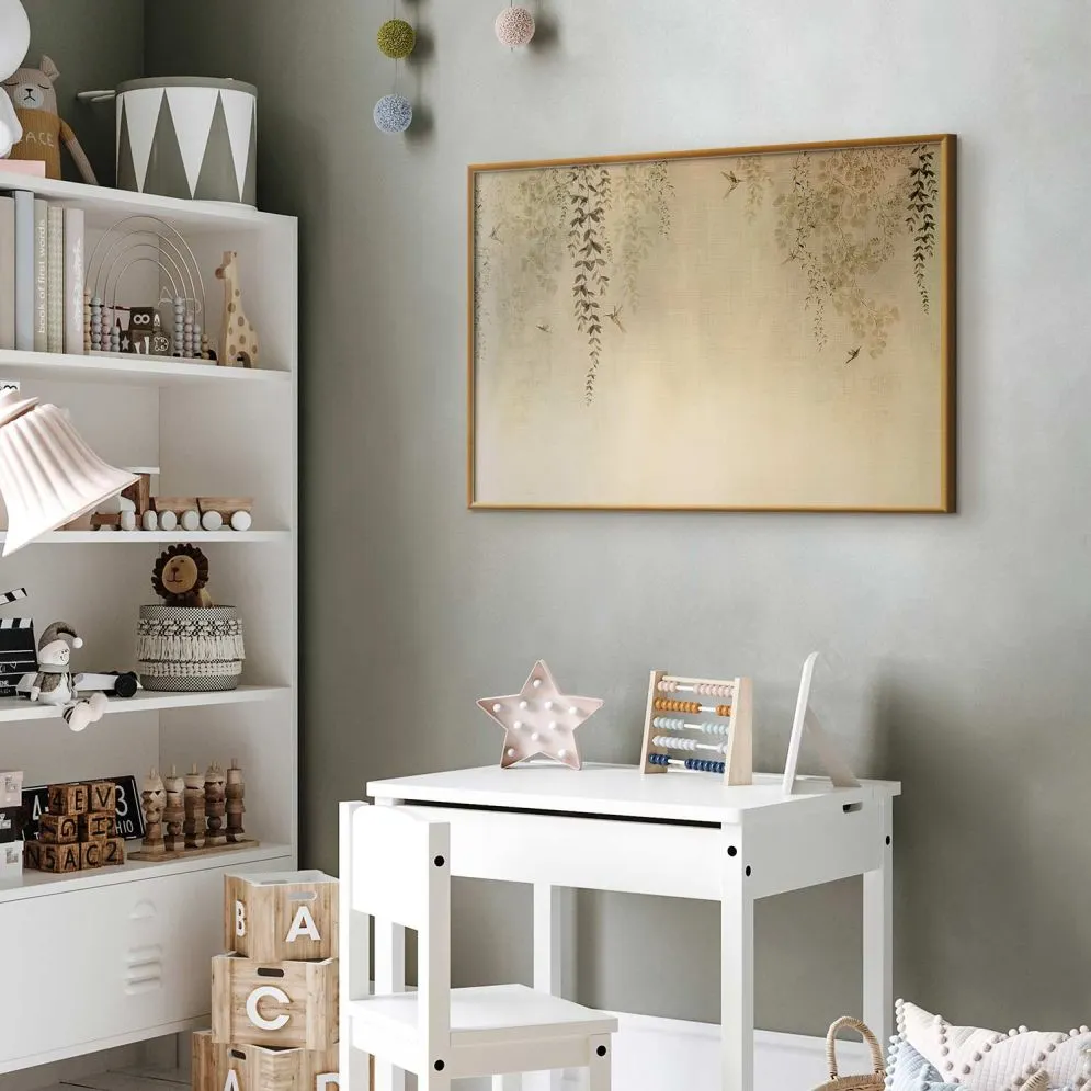 Plakat Beżowe koliberki 42x29,7 cm z ramą złotą bez marginesu | MIRAT.