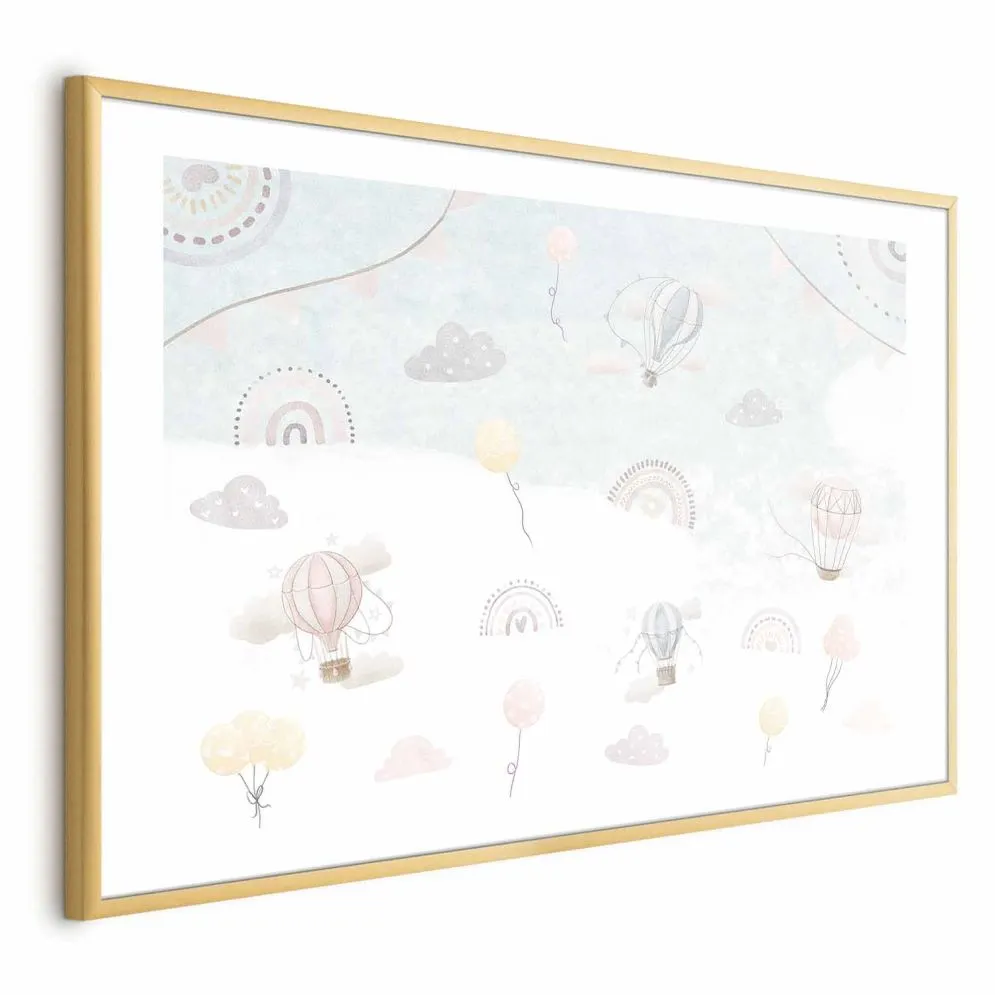 Plakat Przygoda pośród chmur 30x21 cm z ramą złotą z marginesem | MIRAT.