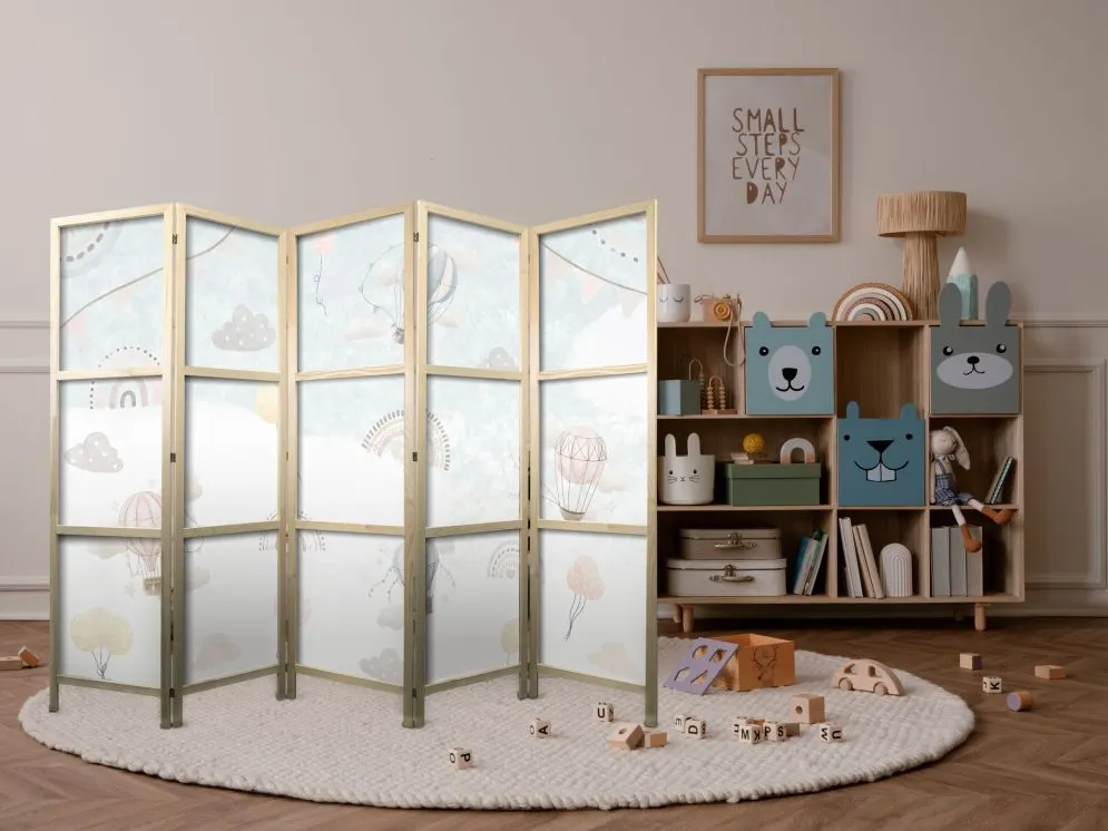 Parawan japoński Dla dzieci 225x172 cm 5-częściowy biały | MIRAT.