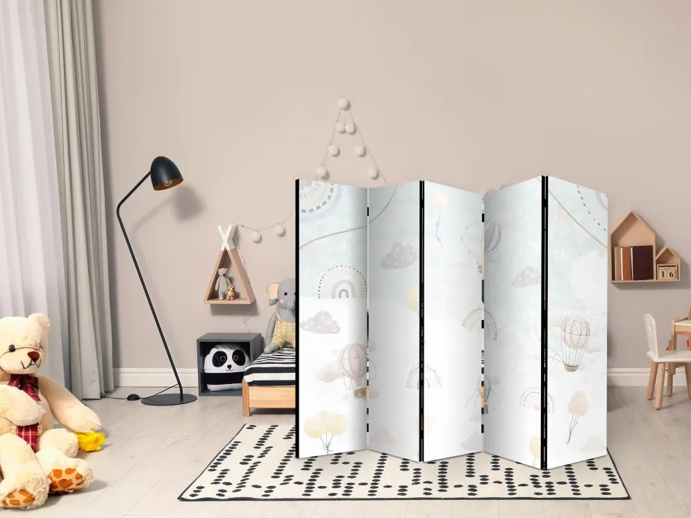 Parawan dwustronny Dla dzieci 225x172 cm 5-częściowy biały | MIRAT.