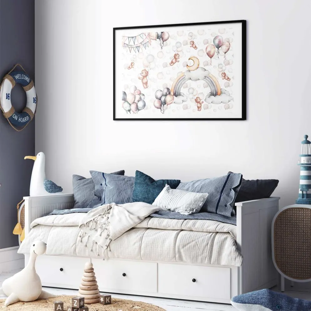 Plakat Misie w przestworzach 60x40 cm z ramą czarną z marginesem | MIRAT.