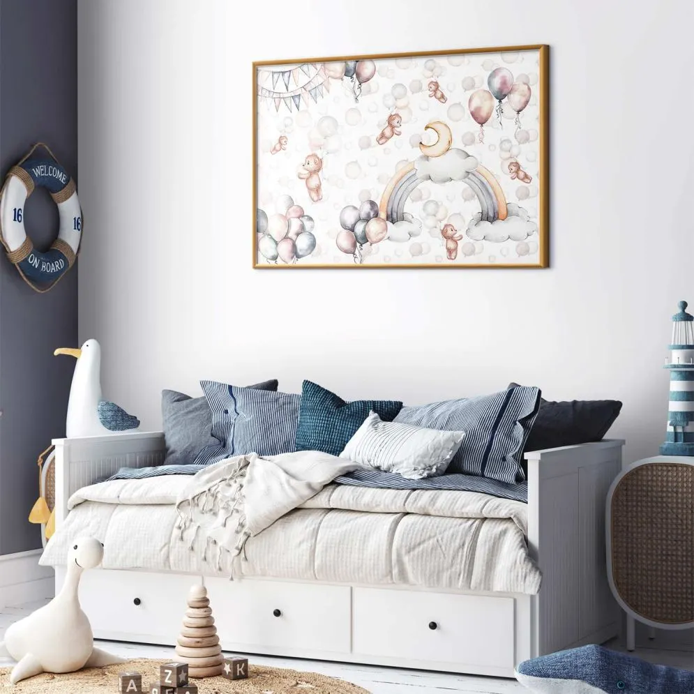 Plakat Misie w przestworzach 60x40 cm z ramą złotą bez marginesu | MIRAT.