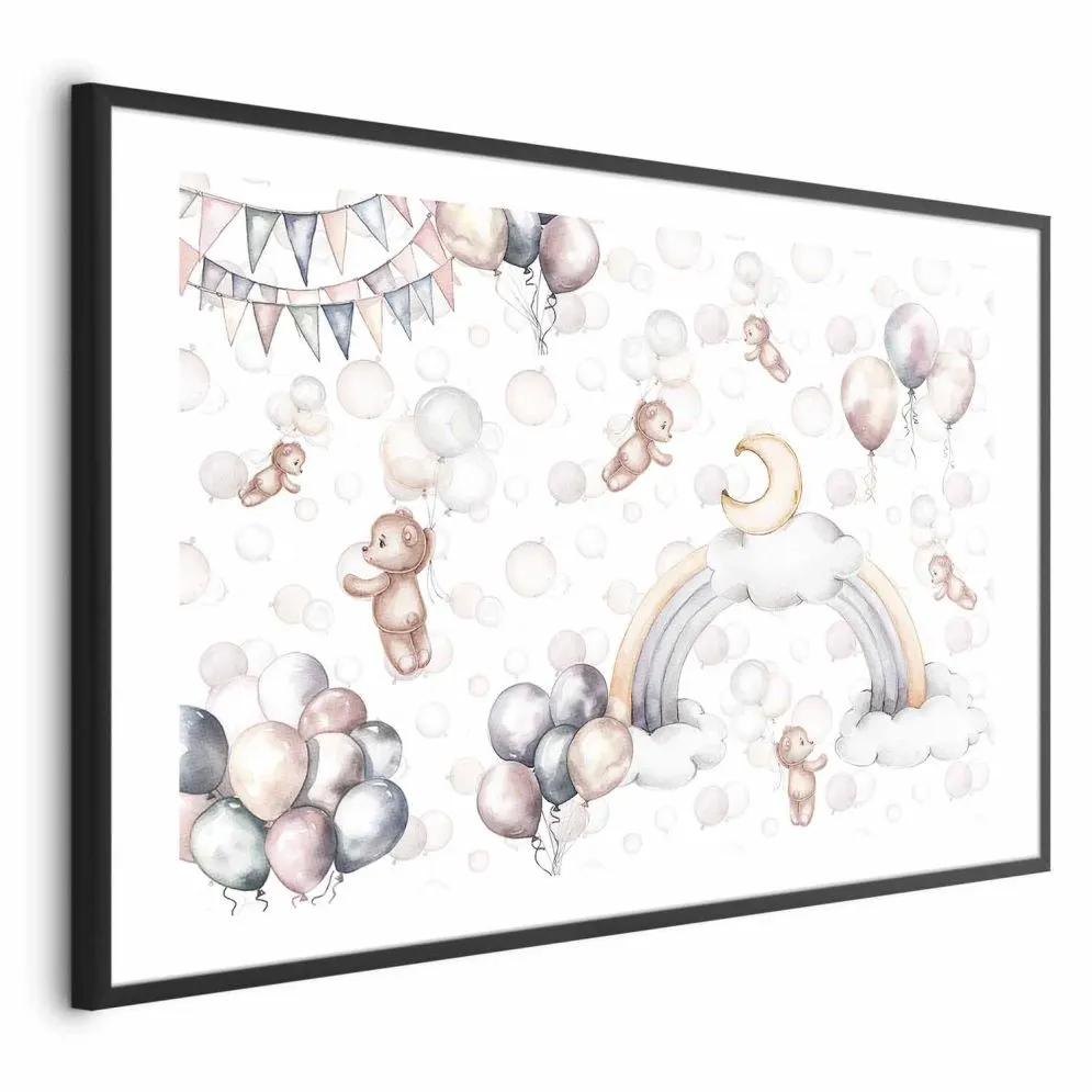 Plakat Misie w przestworzach 60x40 cm z ramą czarną z marginesem | MIRAT.