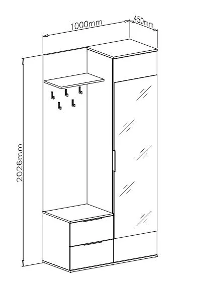 Garderoba do przedpokoju CORAL dąb złoty z lustrem i półkami I sklep meblowy MIRAT. styl SKANDYNAWSKI