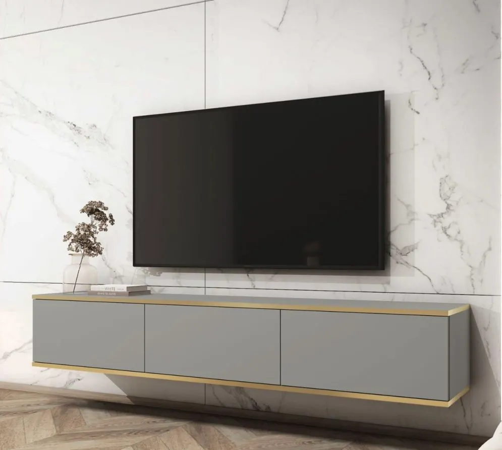 Szafka RTV KARL 175cm wisząca/stojąca szary mat do salonu I sklep meblowy MIRAT. styl GLAMOUR