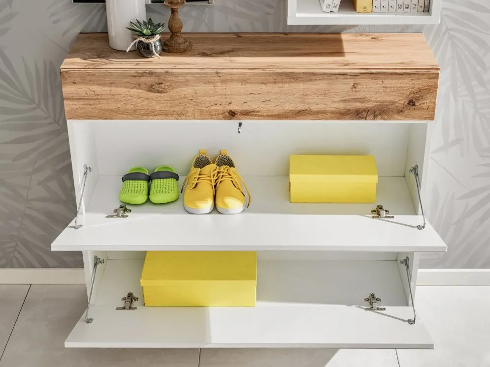 Szafka na buty wisząca EASY biała/dąb wotan z szufladą I sklep meblowy MIRAT.