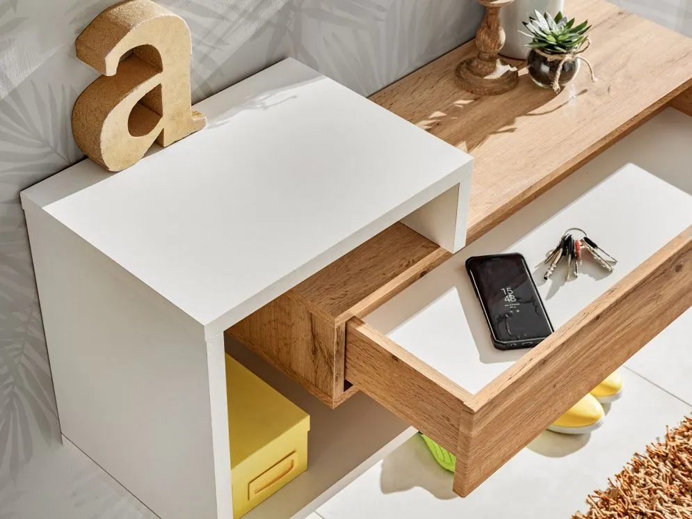 Konsola wisząca EASY 100x40 dąb wotan/biała z szufladą I sklep meblowy MIRAT.