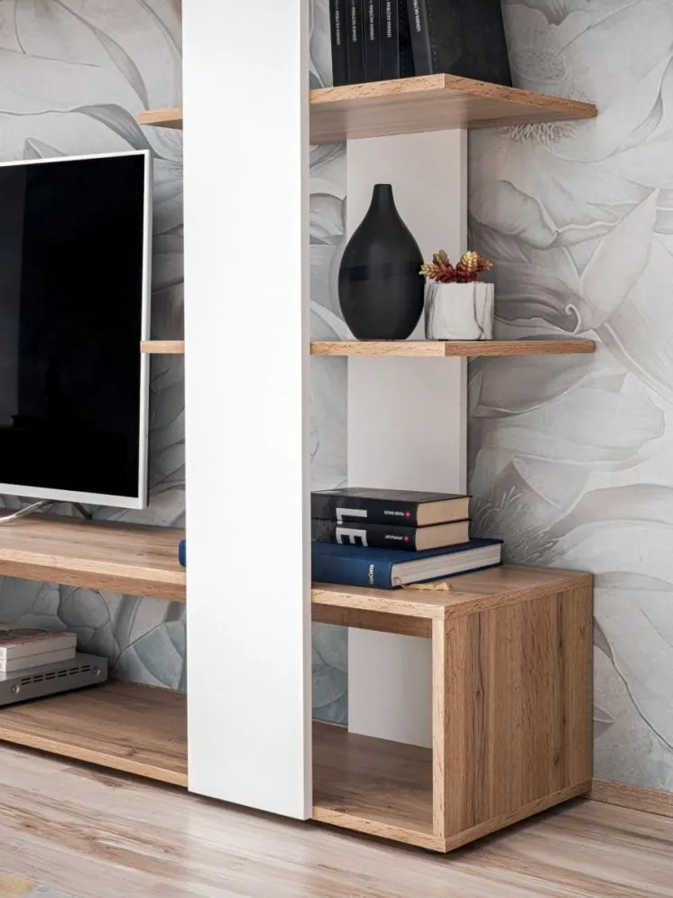 Meblościanka ECO dąb wotan/biały mat z półkami I sklep meblowy MIRAT.