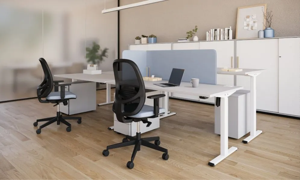 Biurko eCOMO 120x60cm platinum z regulacją wysokości do biura I sklep meblowy MIRAT.