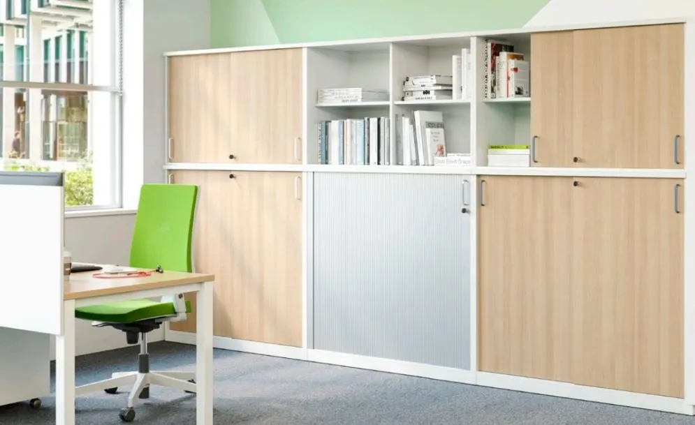 Szafka biurowa żaluzjowa EASY SPACE CABINET HRT 4-OH 120cm akacjowa zamykana I sklep meblowy MIRAT.