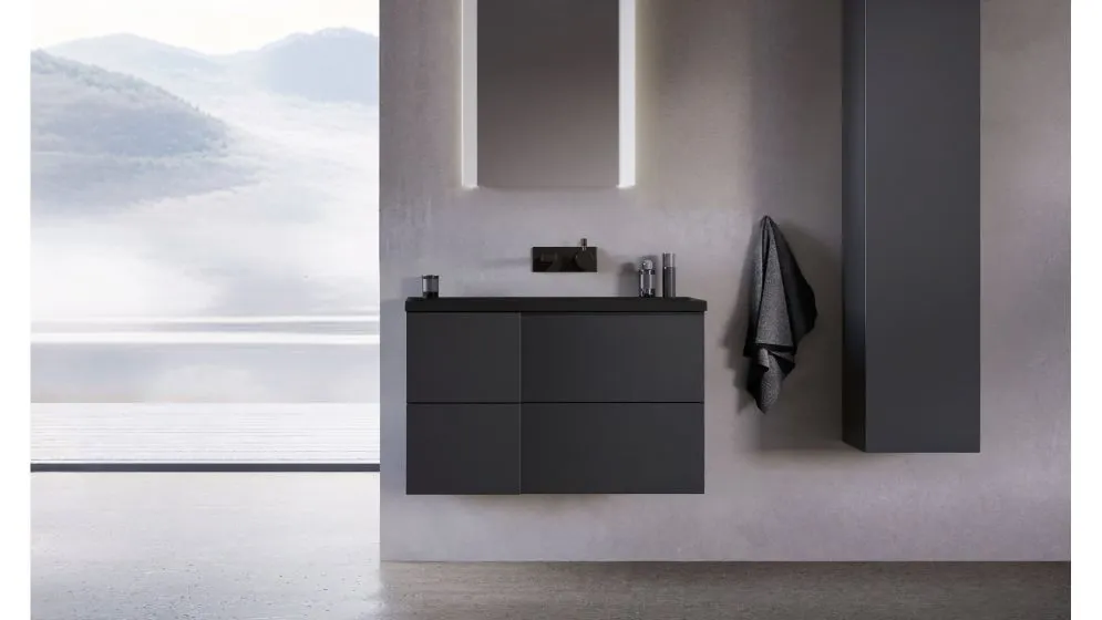 Umywalka meblowa kwarcowa EDGE 70 cm czarna mat bez otworu na baterię | MIRAT