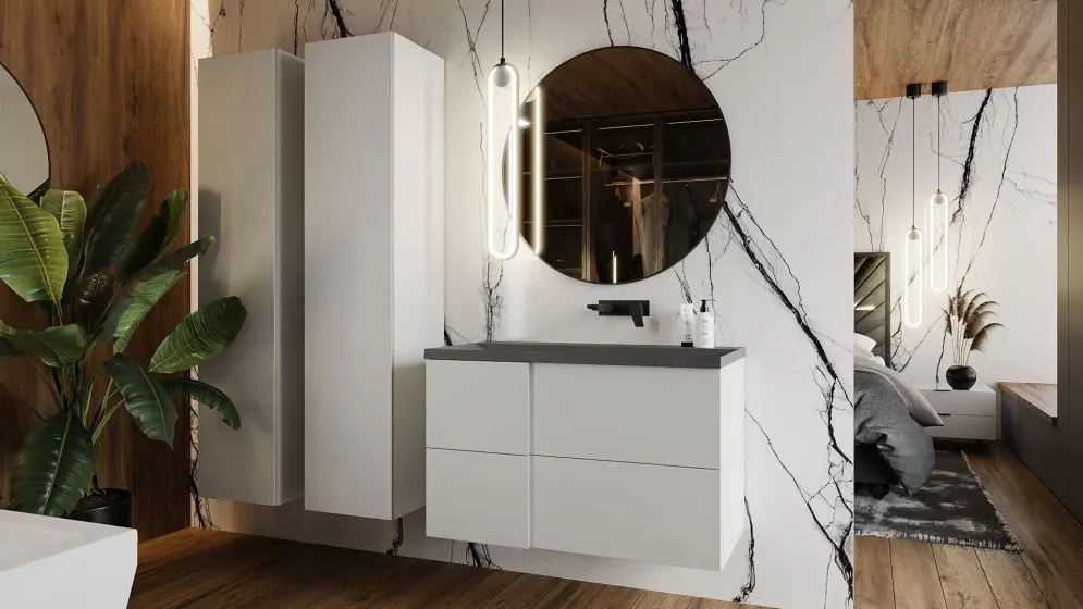 Umywalka wpuszczana kwarcowa EDGE 90 cm beton mat bez otworu na baterię | MIRAT