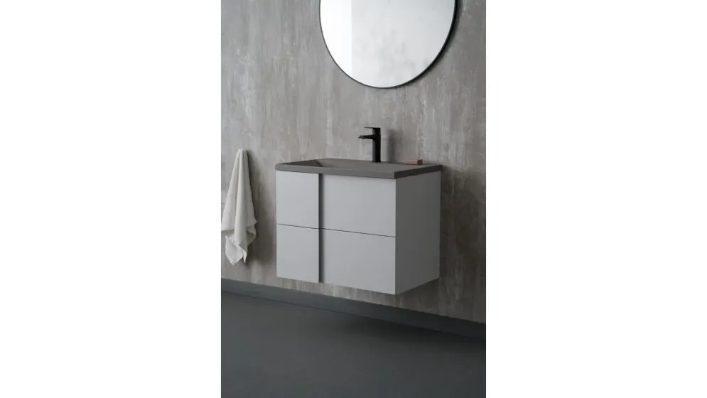 Umywalka wpuszczana kwarcowa EDGE 90 cm beton mat z otworem na baterię | MIRAT