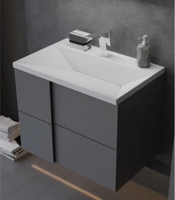 Umywalka wpuszczana kwarcowa EDGE 70 cm biała mat z otworem na baterię | MIRAT