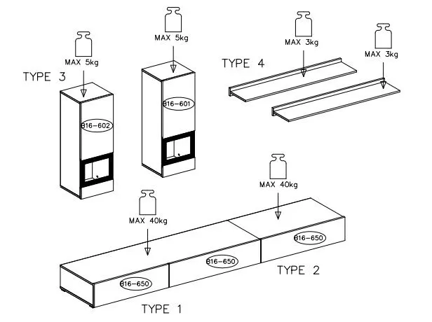Loftowa meblościanka BAROS 270cm orzech/czarna I sklep meblowy MIRAT. styl LOFT kolekcja BAROS
