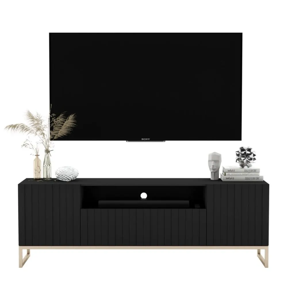 Szafka RTV TAL 2D1K 150cm czarna mat loftowa I sklep meblowy MIRAT. styl GLAMOUR, LOFT, RYFLOWANY kolekcja TAL