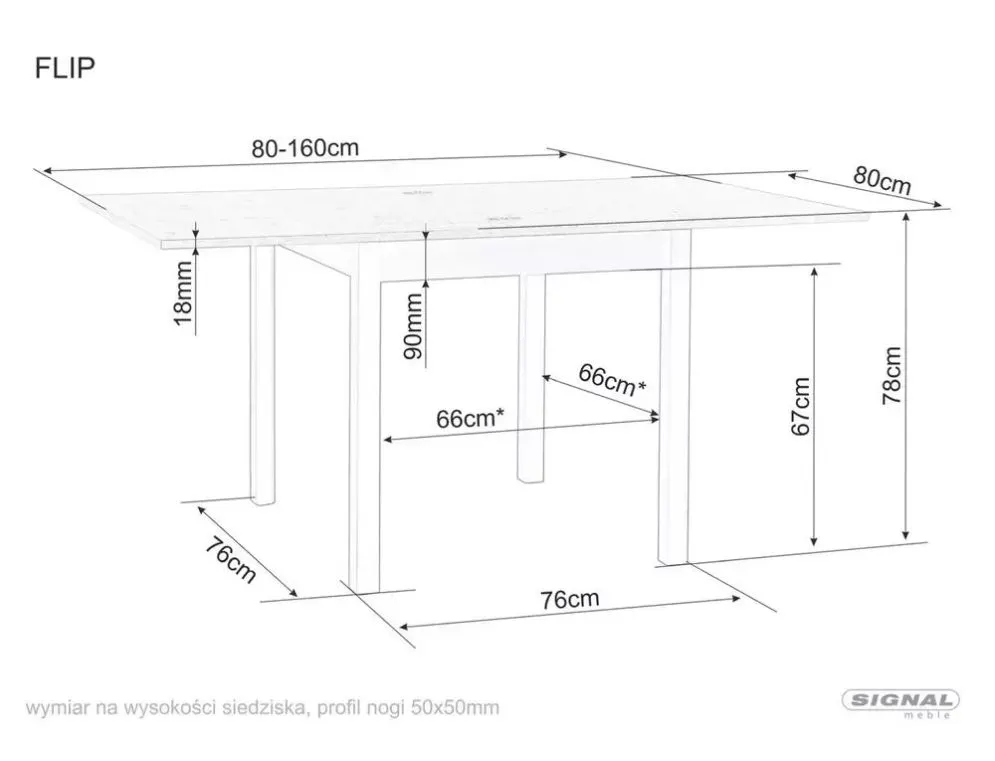 Stół kwadratowy rozkładany Flip 80(160)x80 cm kaszmir dąb | MIRAT styl LOFT