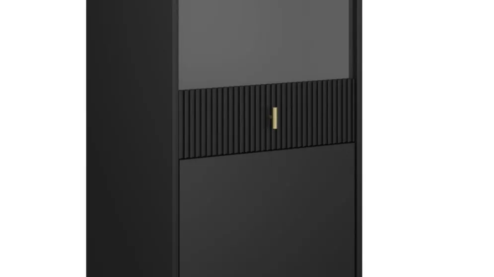 Witryna MAGGIORE czarna mat na metalowych nogach I sklep meblowy MIRAT. styl GLAMOUR, RYFLOWANY