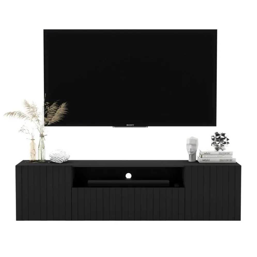 Szafka RTV TAL 2D1K 2 150cm wisząca czarna mat do salonu I sklep meblowy MIRAT. styl LOFT, RYFLOWANY kolekcja TAL