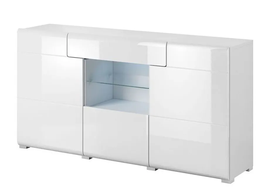 Komoda TOLEDO 3D1S biała połysk HELVETIA | MIRAT. w stylu GLAMOUR kolekcja