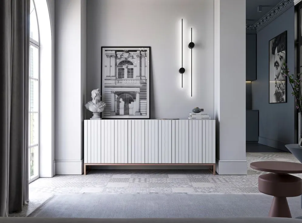 Komoda TAL 3D 168 biała mat MEBLE LINDNER | MIRAT. w stylu GLAMOUR kolekcja TAL